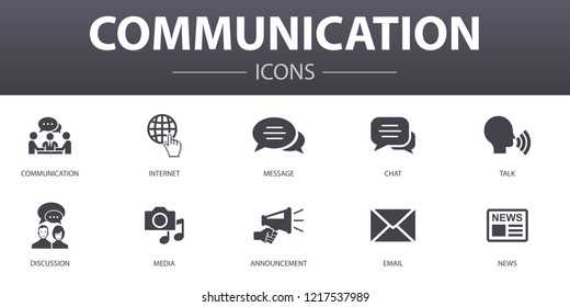 communication simple concept icons set. Contains such icons as internet, message, discussion, announcement and more, can be used for web, logo, UI/UX