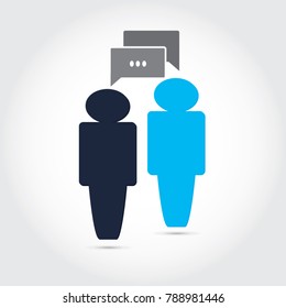 Communication single icon with two businessman silhouette man talk and speech bubbles over their heads
