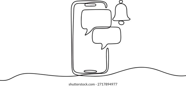Comunicación Icono de una sola línea, dibujo continuo de una línea, Notificaciones en la línea de iconos de pantalla Vector de dibujo continuo
