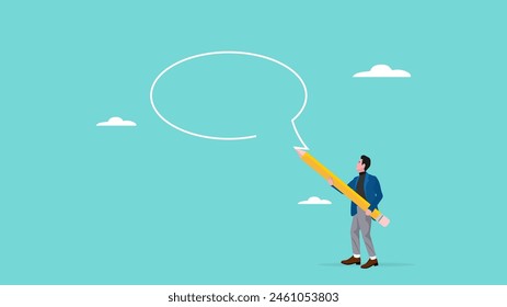 communication skill for success, sending message or start a conversation, effective communication or presentation skill, professional businessman drawing speech bubble using pencil