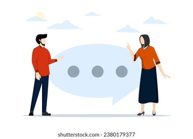 Concepto de habilidades de comunicación Explique su pensamiento, hable y escuche a sus empleados. Jefe hablando con una empleada. ilustración vectorial plana sobre fondo blanco.