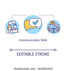 Communication skills concept icon. Group dynamic. Inclusive education community. Student socialization idea thin line illustration. Vector isolated outline RGB color drawing. Editable stroke