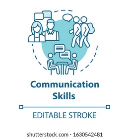 Communication skills concept icon. Group dynamic. Inclusive education community. Conference meeting idea thin line illustration. Vector isolated outline RGB color drawing. Editable stroke