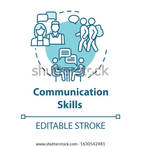 Communication skills concept icon. Group dynamic. Inclusive education community. Conference meeting idea thin line illustration. Vector isolated outline RGB color drawing. Editable stroke
