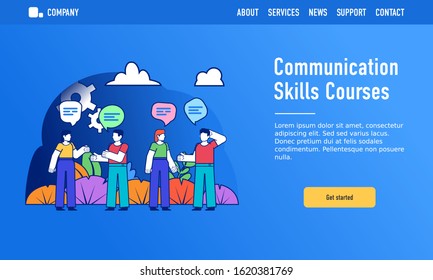 Communication skills courses, verbal skills improvement concept. Group of people talking or chatting. Modern design vector illustration. Web landing page template