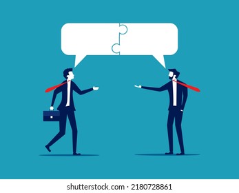 Communication skills or customer relations. business people share opinions