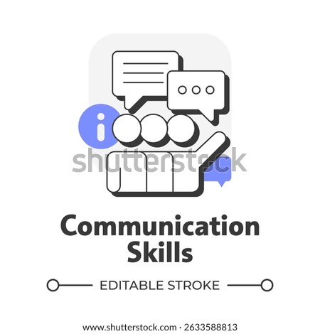 Communication skills flat outline concept icon. Effective meeting. Product information. Sales presentation. Client service. Modern line illustration with purple glyphs. Conceptual visual. Easy to edit