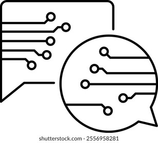 Communication Skills icon. Speech bubbles with neural nodes symbolizing interaction and exchange. Suitable for AI applications. Simple Black outline