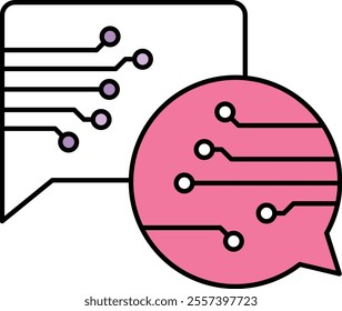 Communication Skills Icon – Speech Bubbles with Circuit Lines, Highlighting AI Interaction and Effective Communication Abilities. Vector illustration.