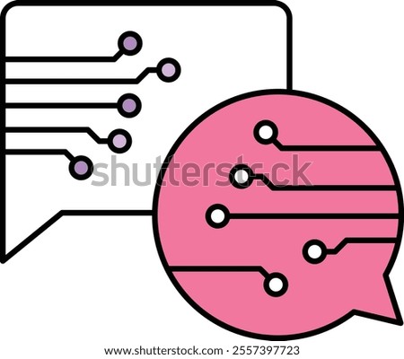 Communication Skills Icon – Speech Bubbles with Circuit Lines, Highlighting AI Interaction and Effective Communication Abilities. Vector illustration.