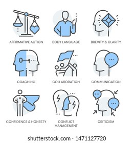 Communication skills related, square line  color vector icon set for applications and website development. The icon set is pixelperfect with 64x64 grid. Crafted with precision and eye for quality.