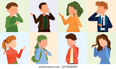 Communication with smart phone using. Vector of communication with different kinds and looking people.
