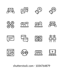 Communication smart technologies vector icon set in thin line style