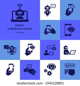 Communication smart technologies vector icon set in glyph style. Vector illustration