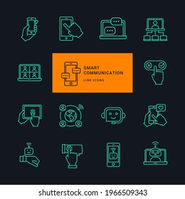 Communication smart technology icons in thin line style on dark background