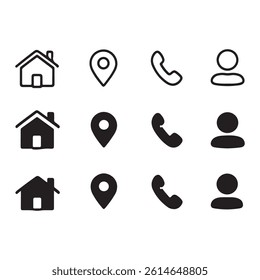 Communication and social media icon set Vector. Communication, mail, phone, web, home, address icon collection.