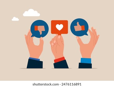 Communication. Social media positive and negative feedback. Debate or customer comment. Flat vector illustration.