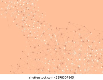 Communication social mesh banner. Network polygonal trendy peach fuzz color background. Vector illustration.