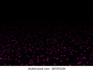 Communication social mesh. Network perspective polygonal dark background. Vector illustration. 