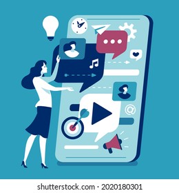 Concepto de comunicación y redes sociales. Ilustración del concepto de interacción en medios sociales móviles.