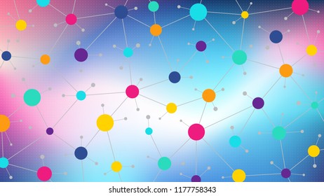Communication social network on a colored background, abstract social colorful network, flat vector design
