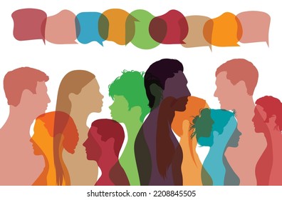 Communication. Social Networks. Sharing Ideas And Information On Social Networks. Cartoon Face Profile Of International People Speaking And Interacting.