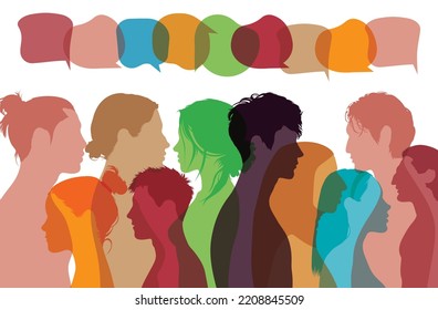 Communication. Social Networks. Sharing Ideas And Information On Social Networks. Cartoon Face Profile Of International People Speaking And Interacting.