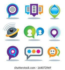 Communication of social people in world community media logo and internet network service icon set