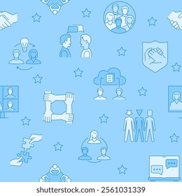 Communication and social relations seamless pattern in line style. Vector illustration.