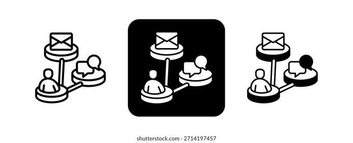 Comunicación Conjunto de Ilustración vectorial de dibujo de línea negra y color sólido