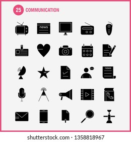 Communication Solid Glyph Icons Set For Infographics, Mobile UX/UI Kit And Print Design. Include: Laptop, Computer, Device, Electronics, Headphone, Collection Modern Infographic Logo and Pictogram. - 
