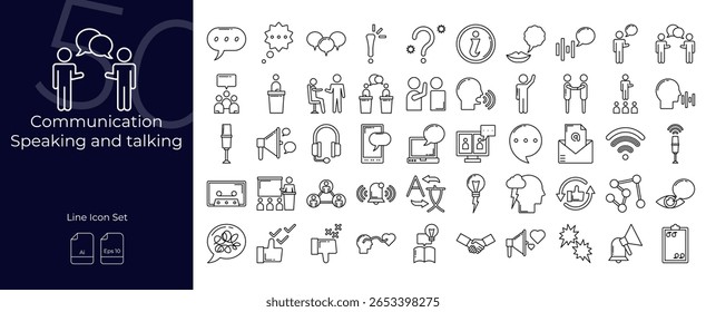 Communication speaking and talking Line Editable Icons set. Vector illustration in modern thin line style of Communication speaking and talking icons: equestrian, horse, riding, etc