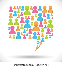 Communication Speech Bubble - Communication concept.  Big speech bubble made of many icons of people.  Colors are global. Filed is layered, and all elements are grouped separately.