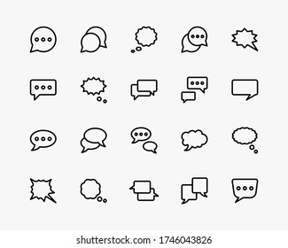 Communication and Speech bubble icons set vector line style, editable stroke