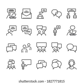 Communication speech bubble line icon isolated set. Vector flat graphic design