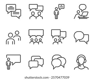 Communication speech bubble line icon isolated set. Vector flat graphic design