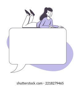 Communication Speech Bubble with Woman Character Lying on It Vector Illustration