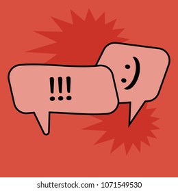 Communication speech bubbles on red background. Vector illustration