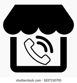 Communication with the store. Internet shop and telephone. Call to the market. Vector icon.
