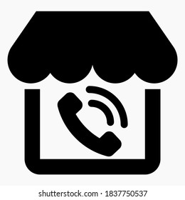 Communication with the store. Internet shop and telephone. Call to the market. Vector icon.