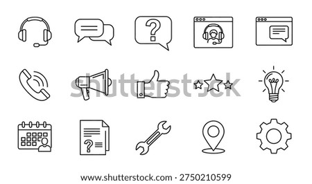 Communication and support icons with a distinct silhouette