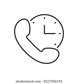 Icono de línea de Asistencia de comunicación con reloj y teléfono. Símbolo de contorno de Servicio al cliente. Trazo Editable. Ilustración vectorial aislada.