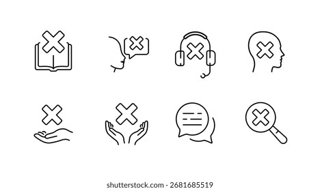 Communication and support outline icons set – linear, line, conversation, help symbols