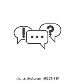 Communication symbol. Speech bubbles icons with ellipsis, question and exclamation mark. Pictograph of chat or message. Vector illustration