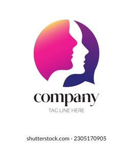 Communication, talking logo - speech bubble vector logo concept illustration. Dialogue logo. Chat sign. Social media symbol. Communication messages insignia. Conversation Logo Design. Female talking