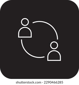 Icono de Gestión y trabajo en equipo de comunicación con estilo de línea rellena en negro. tecnología, chat, gente, social, conversación, red, colaboración. Ilustración del vector