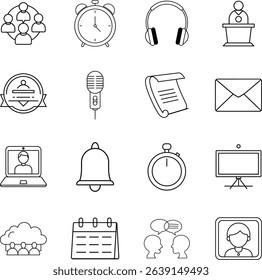 Communication, Teamwork, Meeting, Time Management, Online Conference Icons