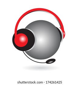  Communication. Technological communication, symbol, headphone and microphone. On a white background 