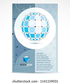 Communication technologies advertising poster. 3d design, abstract vector blue faceted shape.