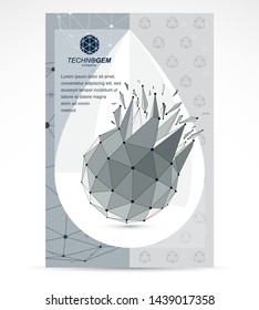 Communication technologies advertising poster. 3d polygonal monochrome geometric faceted object, vector abstract design element with wreckage.